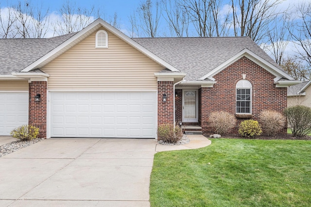 5489 Hidden Oak Cir, Linden, MI 48451 - view of front of home with roof with shingles, brick siding, concrete driveway, and an attached garage