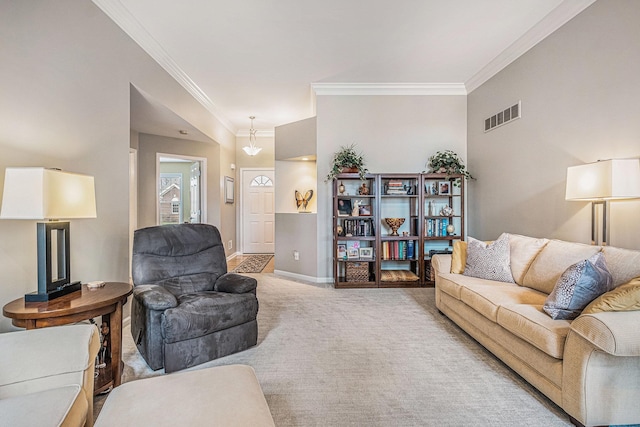 5489 Hidden Oak Cir, Linden, MI 48451 - carpeted living room with ornamental molding and baseboards