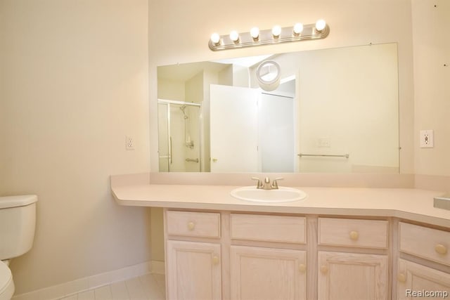 34214 Birchway Cir, Sterling Heights, MI 48312 - full bath with toilet, vanity, an enclosed shower, baseboards, and tile patterned flooring