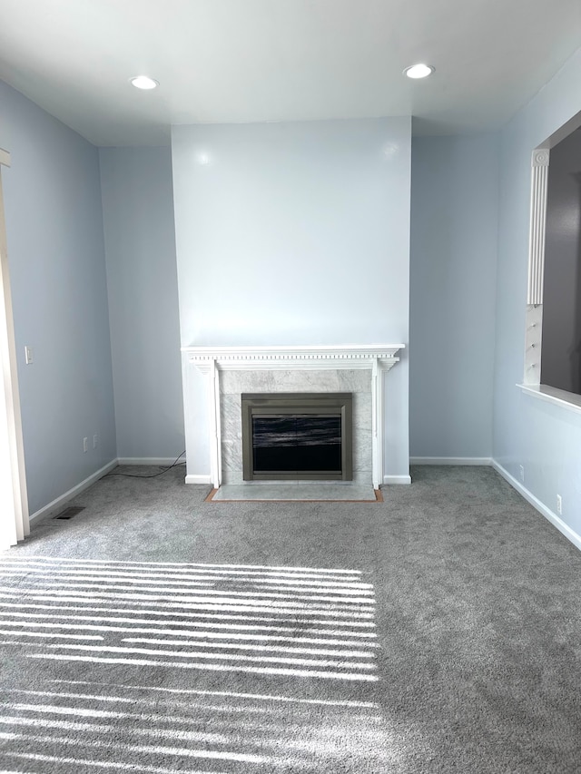 1840 Brentwood Dr, Troy, MI 48098 - unfurnished living room with carpet floors, a fireplace, recessed lighting, and baseboards