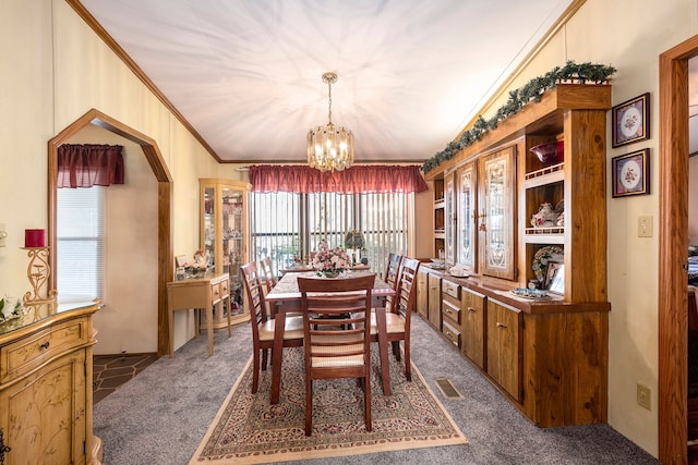 20616 Harmony, Clinton Township, MI 48036 - dining space with carpet, a chandelier, and ornamental molding