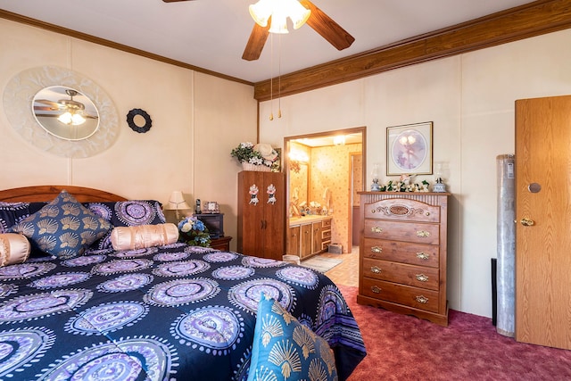 20616 Harmony, Clinton Township, MI 48036 - bedroom featuring carpet flooring, ensuite bathroom, and crown molding