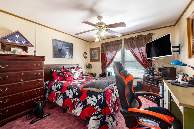 20616 Harmony, Clinton Township, MI 48036 - bedroom featuring carpet floors, crown molding, and a ceiling fan