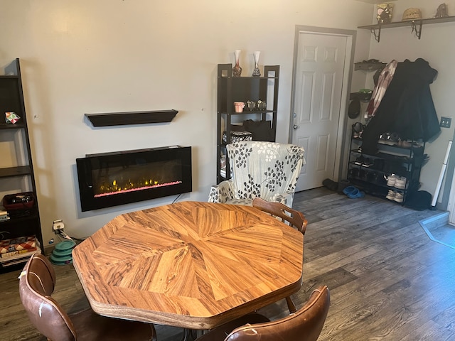 living area with wood finished floors and a glass covered fireplace