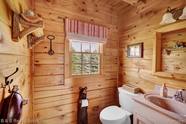 10071 Hillman Rd, Lakeview, MI 48850 - half bathroom with wood walls, vanity, and wood ceiling