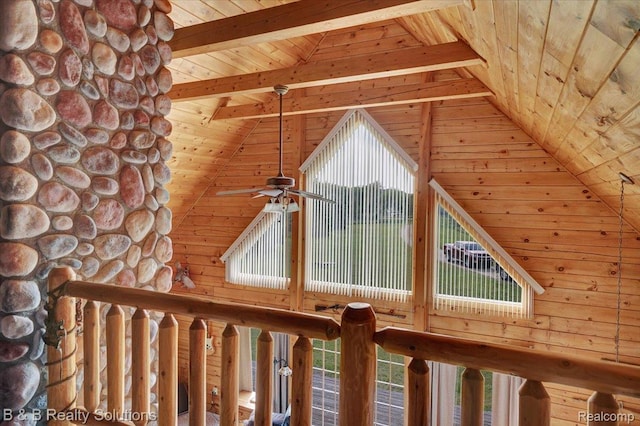 10071 Hillman Rd, Lakeview, MI 48850 - detailed view of a wooden ceiling with exposed beams and wooden walls