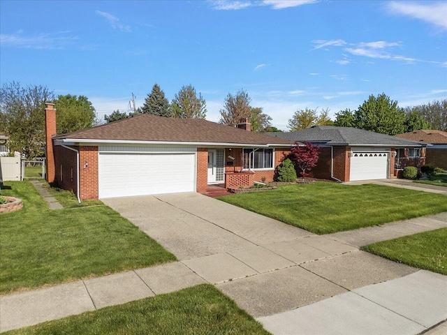 30657 Moulin Ave, Warren, MI 48088 - single story home featuring an attached garage, a chimney, concrete driveway, and brick siding