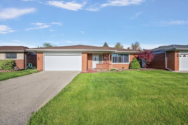30657 Moulin Ave, Warren, MI 48088 - single story home with a garage, concrete driveway, a front yard, and brick siding