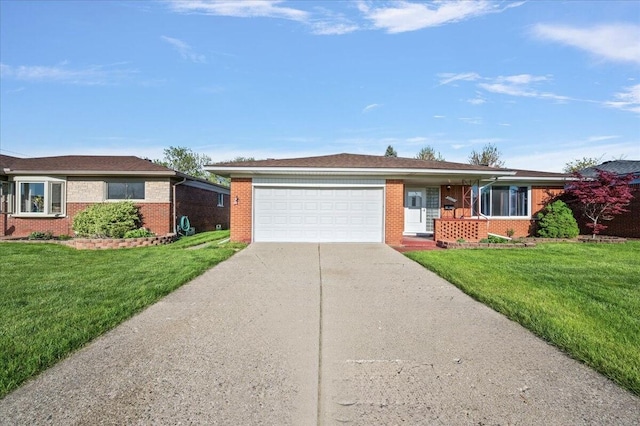 30657 Moulin Ave, Warren, MI 48088 - ranch-style home featuring concrete driveway, brick siding, an attached garage, and a front yard