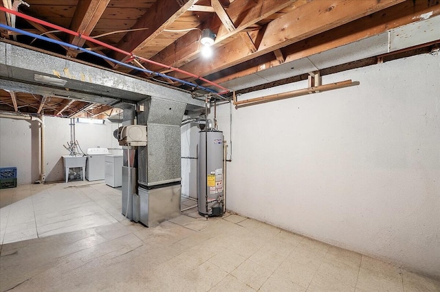 30657 Moulin Ave, Warren, MI 48088 - unfinished basement with water heater, washer and clothes dryer, a sink, and tile patterned floors
