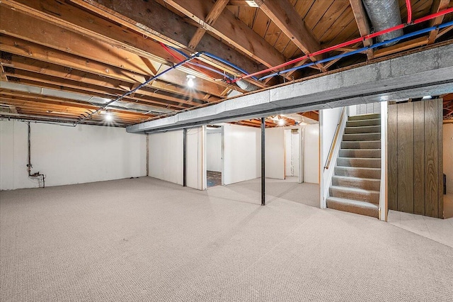 30657 Moulin Ave, Warren, MI 48088 - below grade area with stairs and carpet flooring