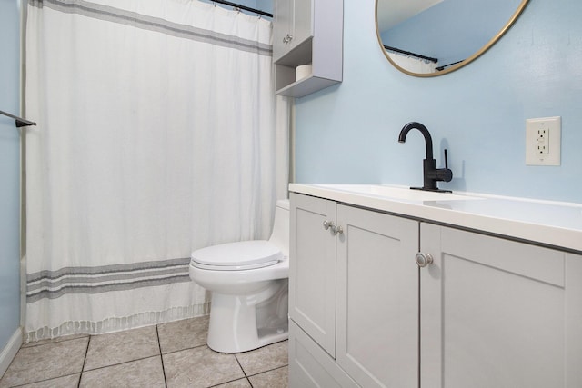 bathroom with toilet, tile patterned flooring, and vanity