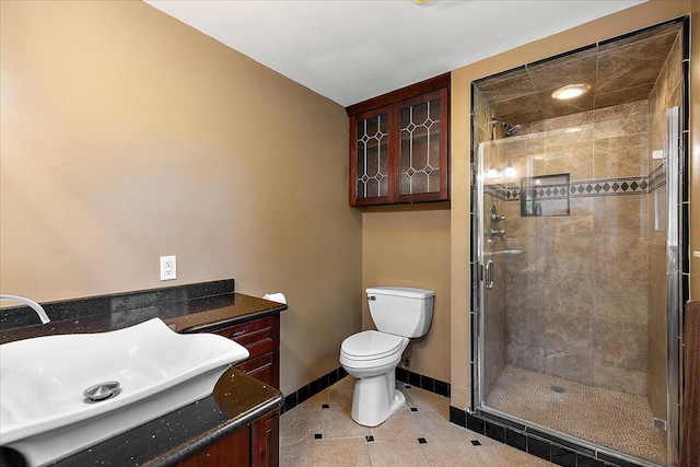 50951 Murray Hill Dr, Canton, MI 48187 - full bathroom with a stall shower, toilet, tile patterned flooring, and baseboards