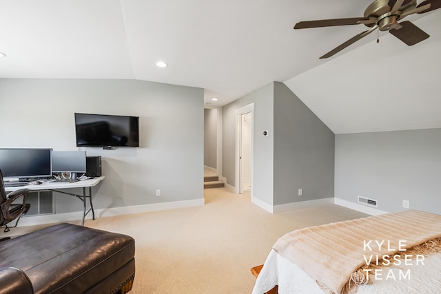 11650 Lally St NE, Lowell, MI 49331 - bedroom with vaulted ceiling, carpet floors, recessed lighting, baseboards, and an office area