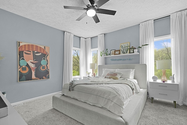 12700 Mcpherson St NE, Lowell, MI 49331 - bedroom featuring carpet floors, multiple windows, a textured ceiling, ceiling fan, and baseboards