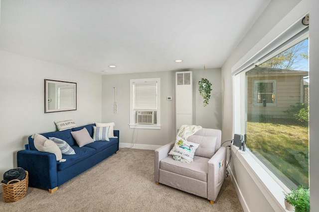 3957 Cleveland Dr W, Bitely, MI 49309 - living room featuring carpet floors, recessed lighting, cooling unit, and baseboards