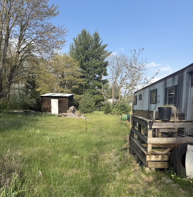 view of yard with an outbuilding and a storage unit