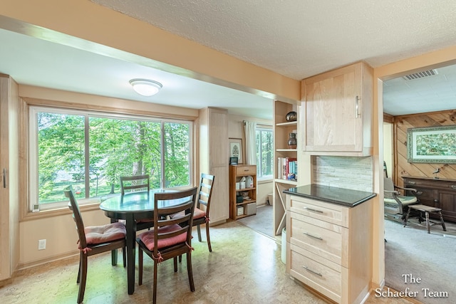 10436 Morgan Mills Ave NE, Greenville, MI 48838 - dining space with plenty of natural light, a textured ceiling, and wooden walls