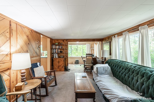 10436 Morgan Mills Ave NE, Greenville, MI 48838 - carpeted living room with wooden walls