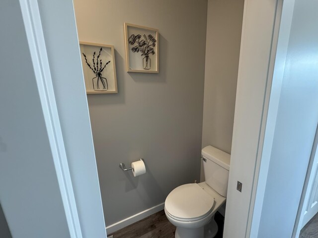887 Rex St, Fremont, MI 49412 - bathroom featuring toilet, baseboards, and wood finished floors