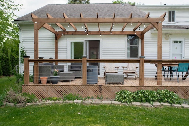19610 Brentwood St, Livonia, MI 48152 - rear view of property with a pergola, a deck, and roof with shingles