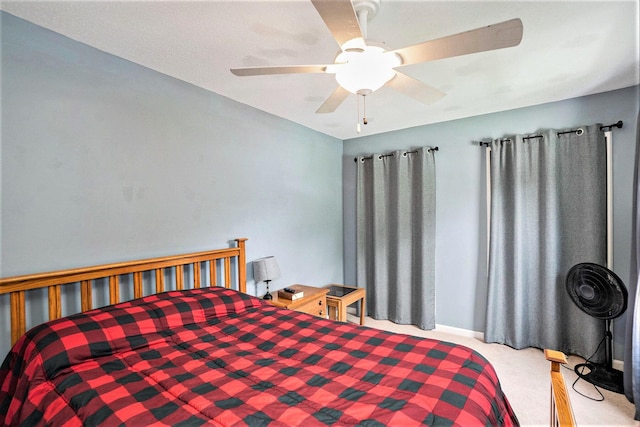 bedroom featuring carpet floors and ceiling fan