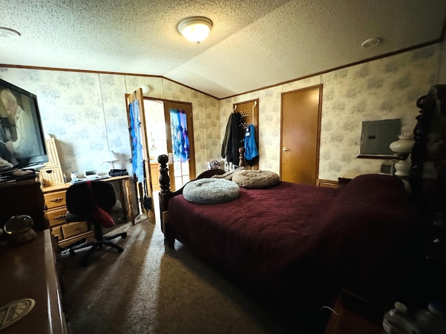 1950 S 13th St Lot 229, Niles, MI 49120 - bedroom with lofted ceiling, a desk, a textured ceiling, carpet floors, and electric panel