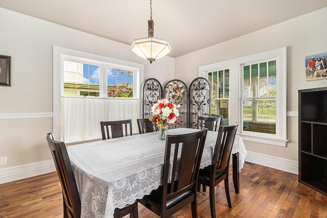 705.5 E Ludington Ave, Ludington, MI 49431 - dining space with baseboards, healthy amount of natural light, and dark wood-style flooring