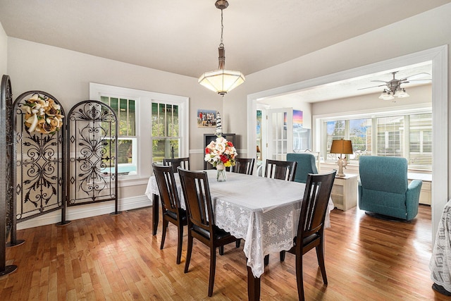 705.5 E Ludington Ave, Ludington, MI 49431 - dining area featuring healthy amount of natural light, wood-type flooring, and a ceiling fan