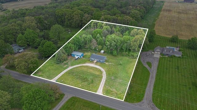 21164 Calvin Hill St, Cassopolis, MI 49031 - aerial view of property's location featuring property boundaries highlighted, rural landscape, and a heavily wooded area