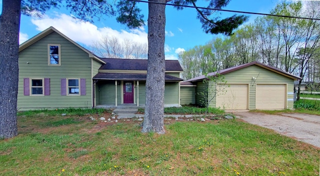 365 Quarterline St, Newaygo, MI 49337 - view of front of property featuring covered porch, roof with shingles, asphalt driveway, and a front yard