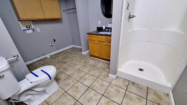 365 Quarterline St, Newaygo, MI 49337 - full bathroom with a stall shower, tile patterned flooring, toilet, vanity, and baseboards