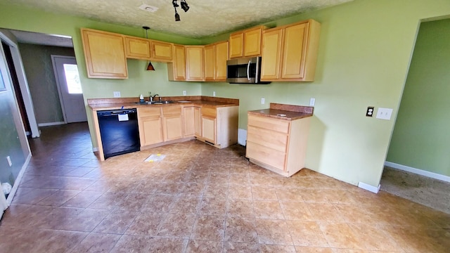 365 Quarterline St, Newaygo, MI 49337 - kitchen featuring stainless steel microwave, dishwasher, a sink, light brown cabinets, and baseboards