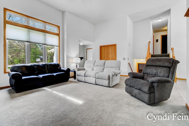 2970 Braden Blvd, Dorr, MI 49323 - carpeted living room with baseboards and a high ceiling