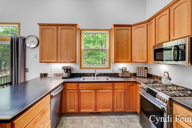 2970 Braden Blvd, Dorr, MI 49323 - kitchen featuring appliances with stainless steel finishes, a sink, plenty of natural light, and a peninsula