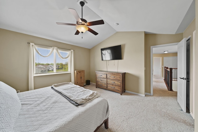 510 Edward J St, Clinton, MI 49236 - bedroom featuring light carpet, lofted ceiling, a ceiling fan, and baseboards
