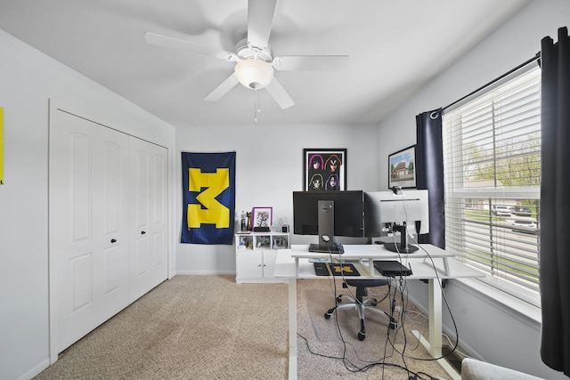 510 Edward J St, Clinton, MI 49236 - carpeted home office featuring a ceiling fan and baseboards