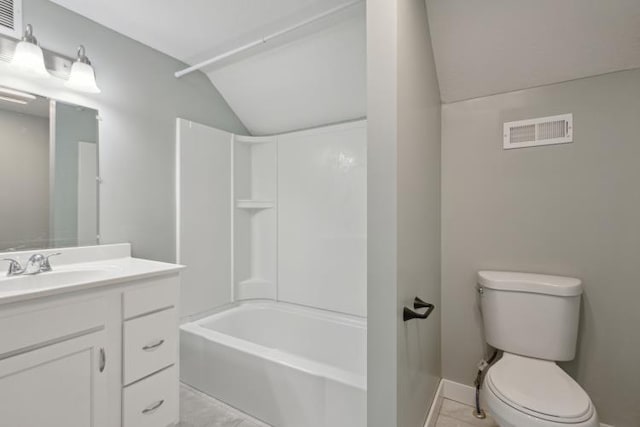 602 Ada Ave, Muskegon, MI 49442 - full bathroom with lofted ceiling, toilet, shower / bathtub combination, vanity, and baseboards