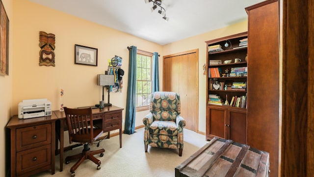 home office with light carpet