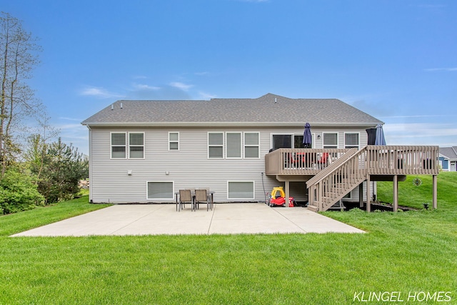 12745 Riverton Rd, Grand Haven, MI 49417 - back of house with a patio area, a wooden deck, a lawn, and stairs