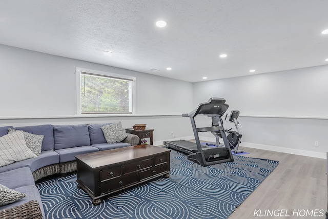 12745 Riverton Rd, Grand Haven, MI 49417 - workout area featuring wood finished floors, recessed lighting, baseboards, and a textured ceiling