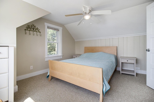 2177 S Lakeshore Dr, Ludington, MI 49431 - carpeted bedroom featuring vaulted ceiling, a ceiling fan, and baseboards