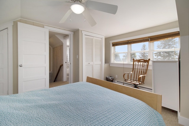 2177 S Lakeshore Dr, Ludington, MI 49431 - bedroom with a closet, carpet, ceiling fan, and lofted ceiling
