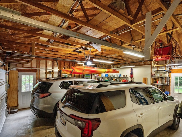 garage with a garage door opener