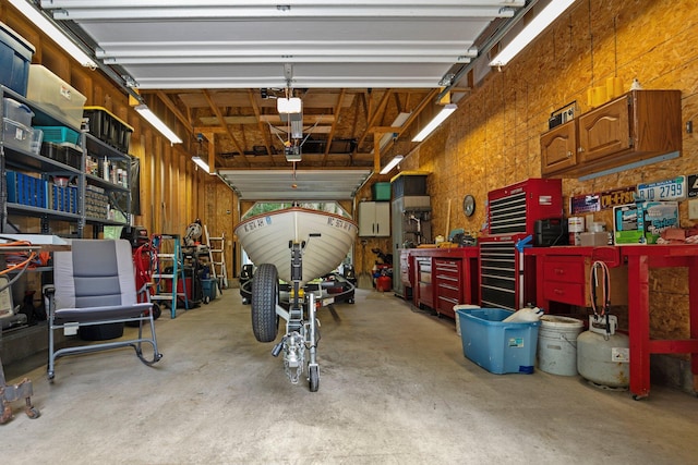 garage featuring a workshop area