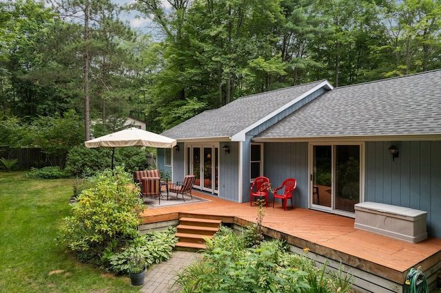 wooden terrace featuring french doors