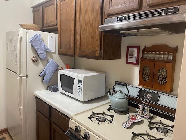 5410 Country Aire Dr Unit 14, Coloma, MI 49038 - kitchen featuring white appliances, under cabinet range hood, and light countertops