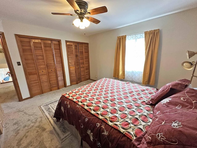 2565 Carleton Rockwood Rd, Carleton, MI 48117 - bedroom featuring multiple closets, carpet, and ceiling fan