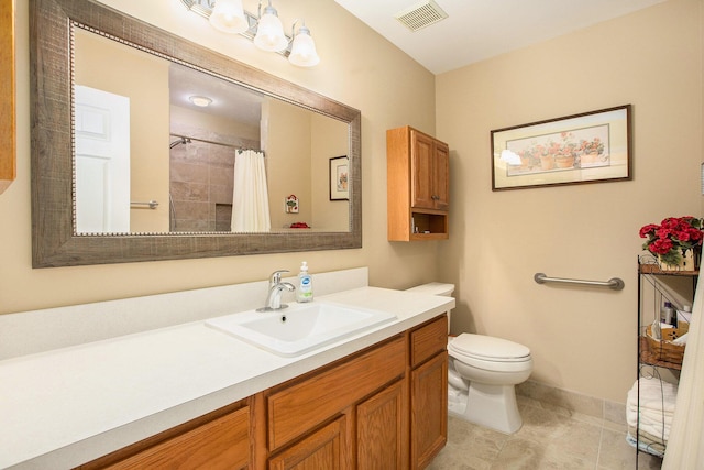 7343 Green Meadow Ln, Canton, MI 48187 - bathroom featuring toilet, vanity, baseboards, tile patterned flooring, and a shower with shower curtain