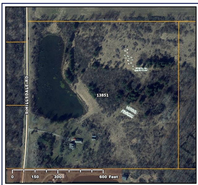 13851 Hillsdale Rd, Camden, MI 49232 - map / location featuring property parcel outlined